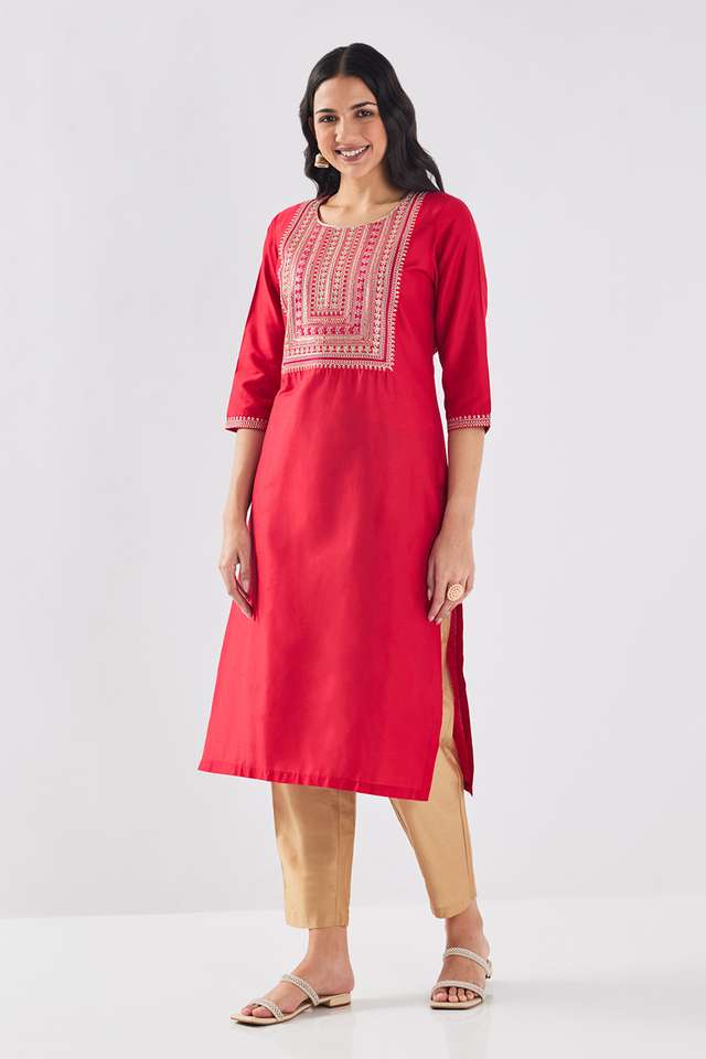 Embroidered-Blended-Fabric-Round-Neck-Women-s-Kurta