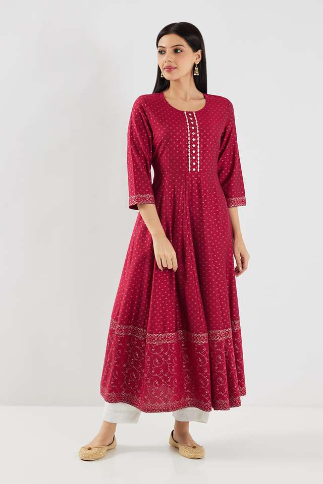 Printed-Blended-Fabric-Round-Neck-Women-s-Kurta
