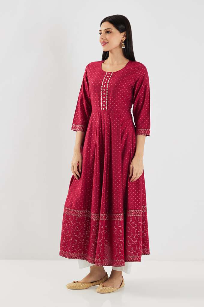 Printed-Blended-Fabric-Round-Neck-Women-s-Kurta