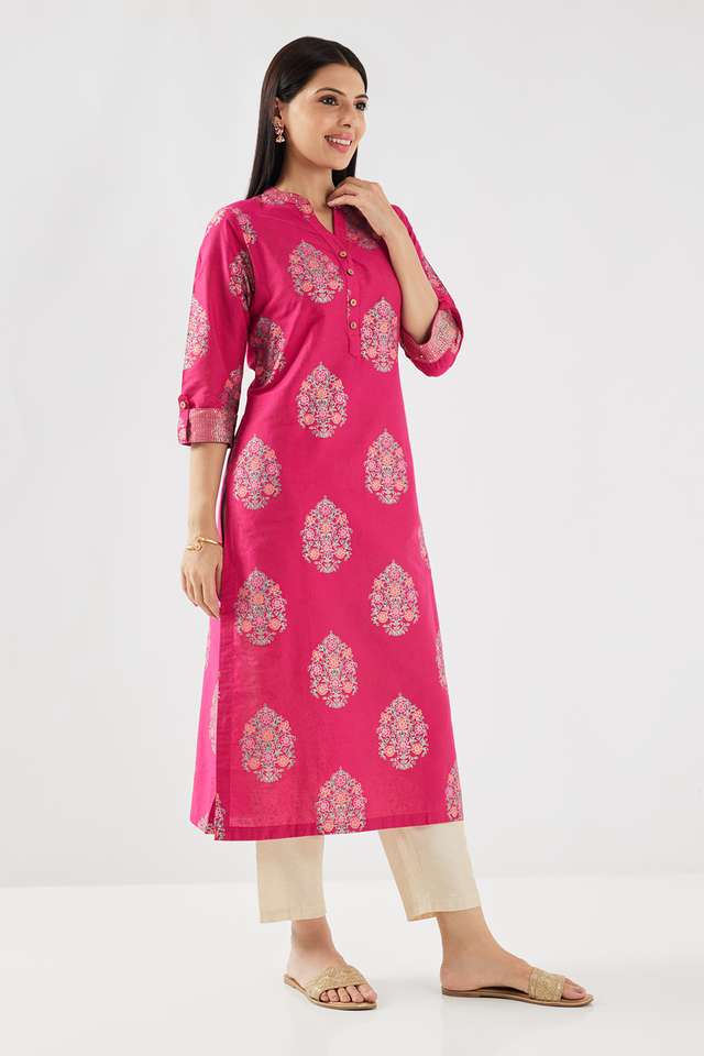 Printed-Blended-Fabric-Collared-Women-s-Kurta