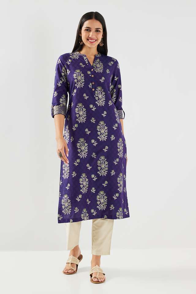 Printed-Blended-Fabric-Collared-Women-s-Kurta