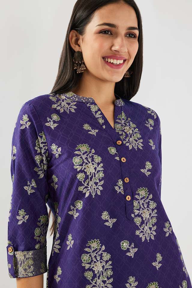 Printed-Blended-Fabric-Collared-Women-s-Kurta