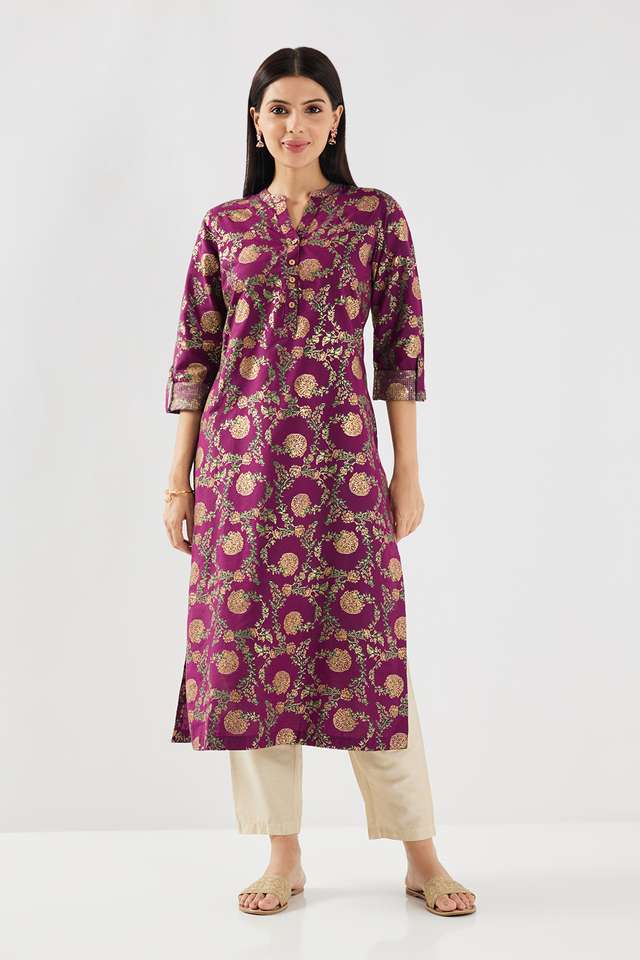 Printed-Blended-Fabric-Collared-Women-s-Kurta