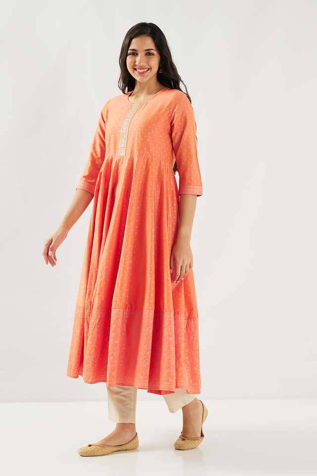 Printed-Blended-Fabric-Round-Neck-Women-s-Kurta