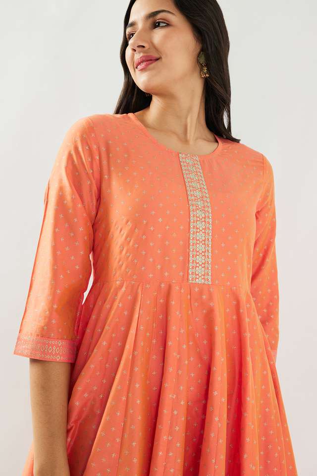 Printed-Blended-Fabric-Round-Neck-Women-s-Kurta