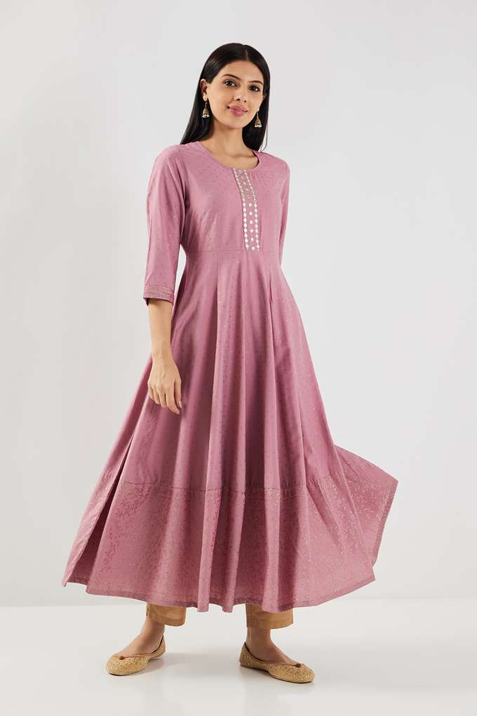 Printed-Blended-Fabric-Round-Neck-Women-s-Kurta