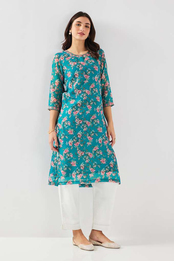 Printed-Polyester-Round-Neck-Women-s-Kurta