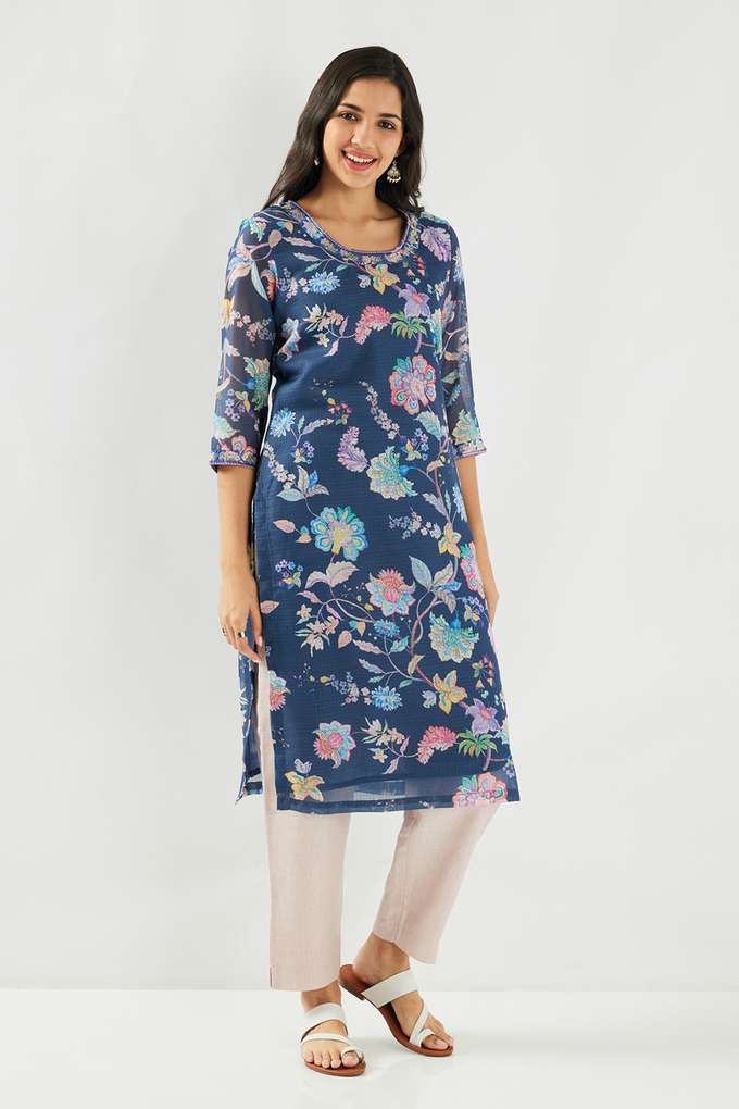 Printed-Polyester-Round-Neck-Women-s-Kurta