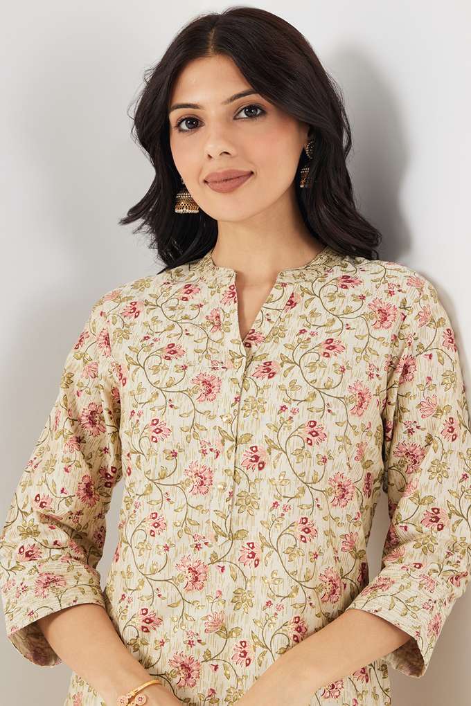 Printed-Blended-Fabric-Collared-Women-s-Kurta