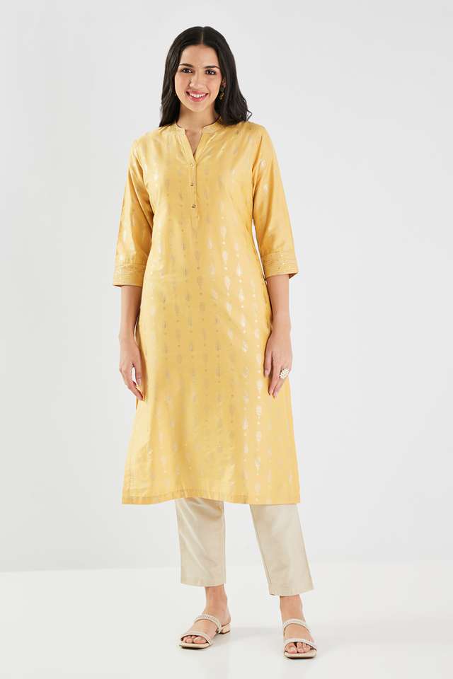 Printed-Blended-Fabric-Collared-Women-s-Kurta