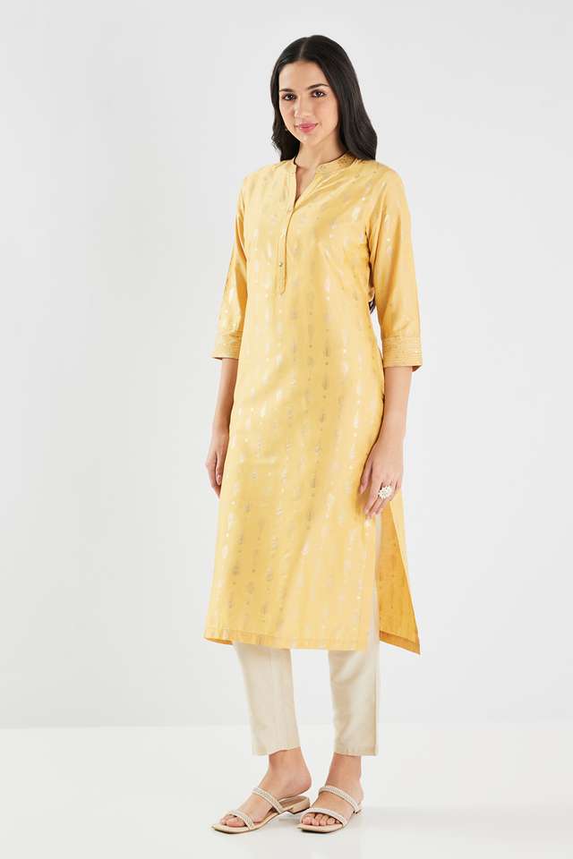 Printed-Blended-Fabric-Collared-Women-s-Kurta