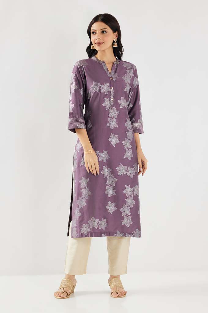 Printed-Blended-Fabric-Collared-Women-s-Kurta