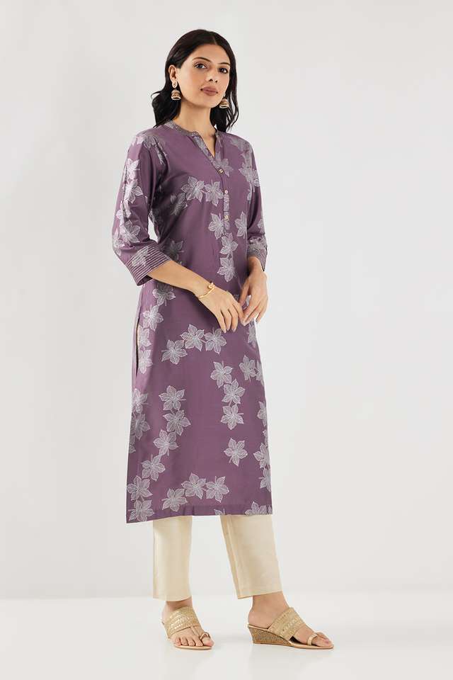 Printed-Blended-Fabric-Collared-Women-s-Kurta