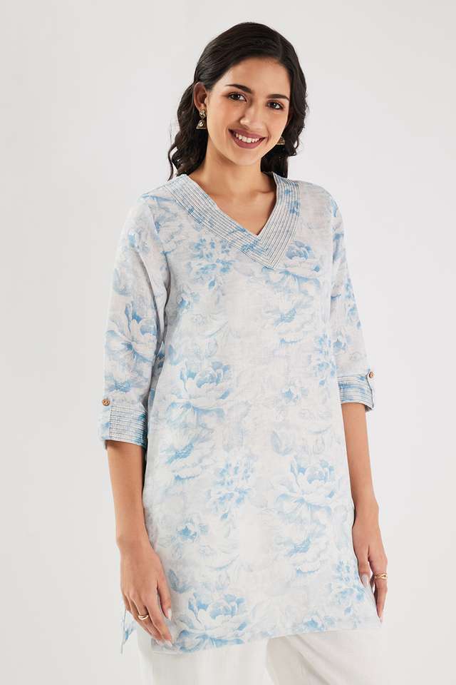 Printed-Linen-V-Neck-Women-s-Tunic