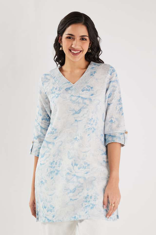 Printed-Linen-V-Neck-Women-s-Tunic