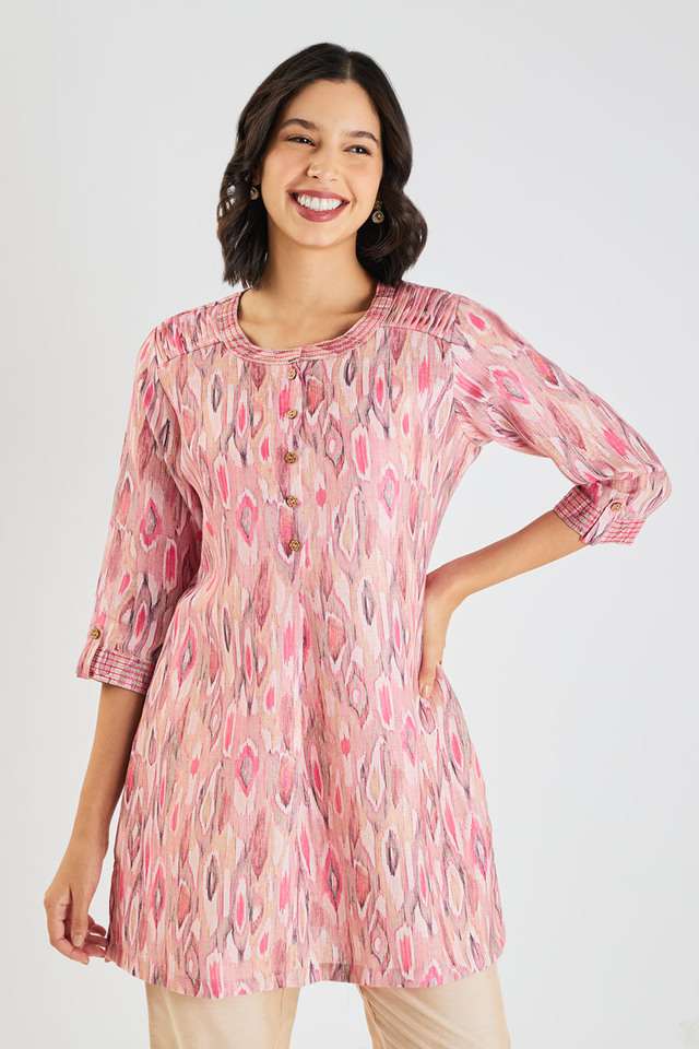 Printed-Linen-Round-Neck-Women-s-Tunic