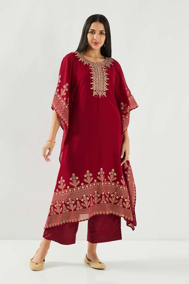 Embroidered-Polyester-Round-Neck-Women-s-Kaftan
