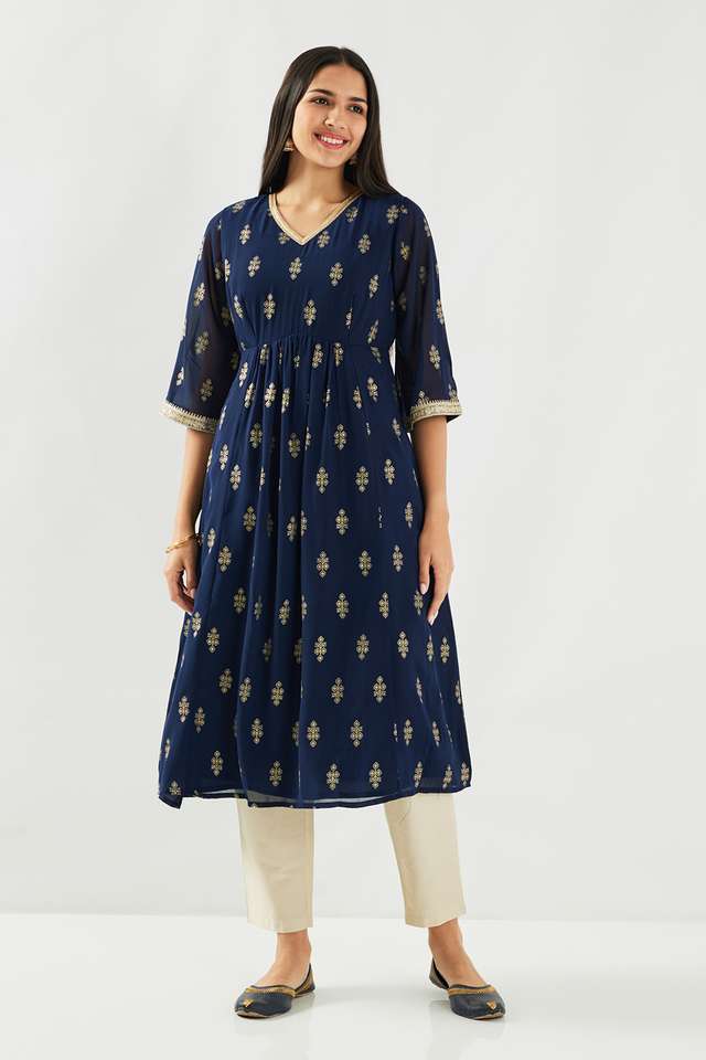 Printed-Polyester-V-Neck-Women-s-Kurta