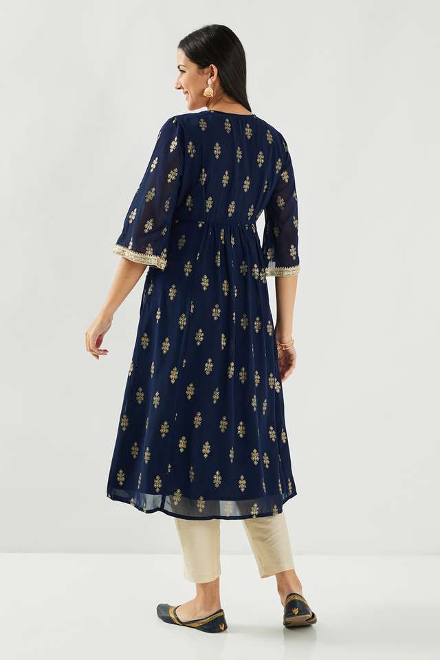 Printed-Polyester-V-Neck-Women-s-Kurta