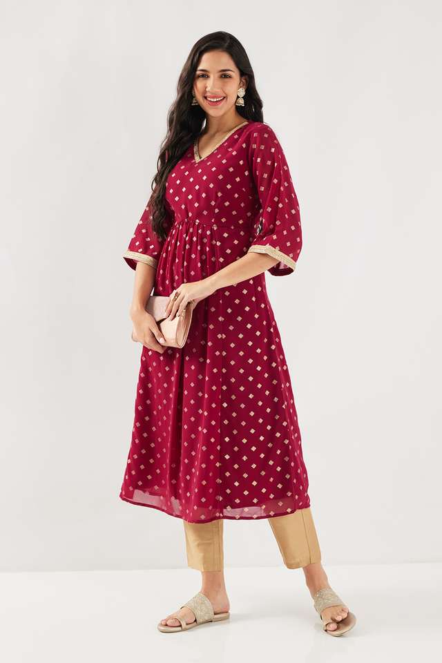 Printed-Polyester-V-Neck-Women-s-Kurta