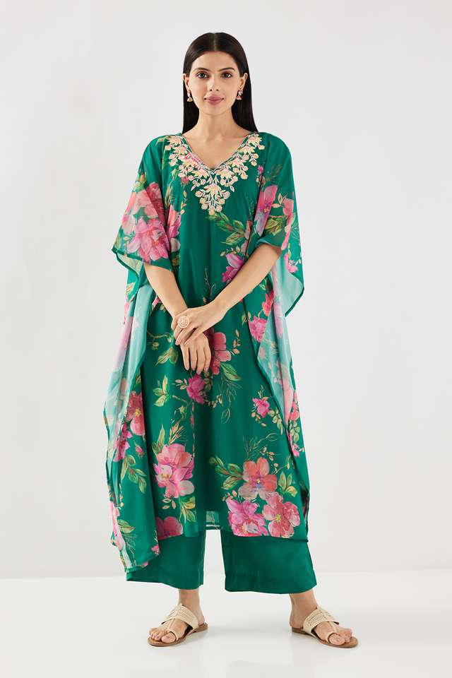 Embroidered-Polyester-V-Neck-Women-s-Kaftan