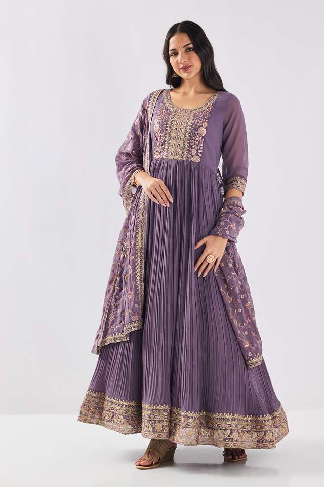 Solid-Blended-Fabric-Round-Neck-Women-s-Kurta-Dupatta-Set