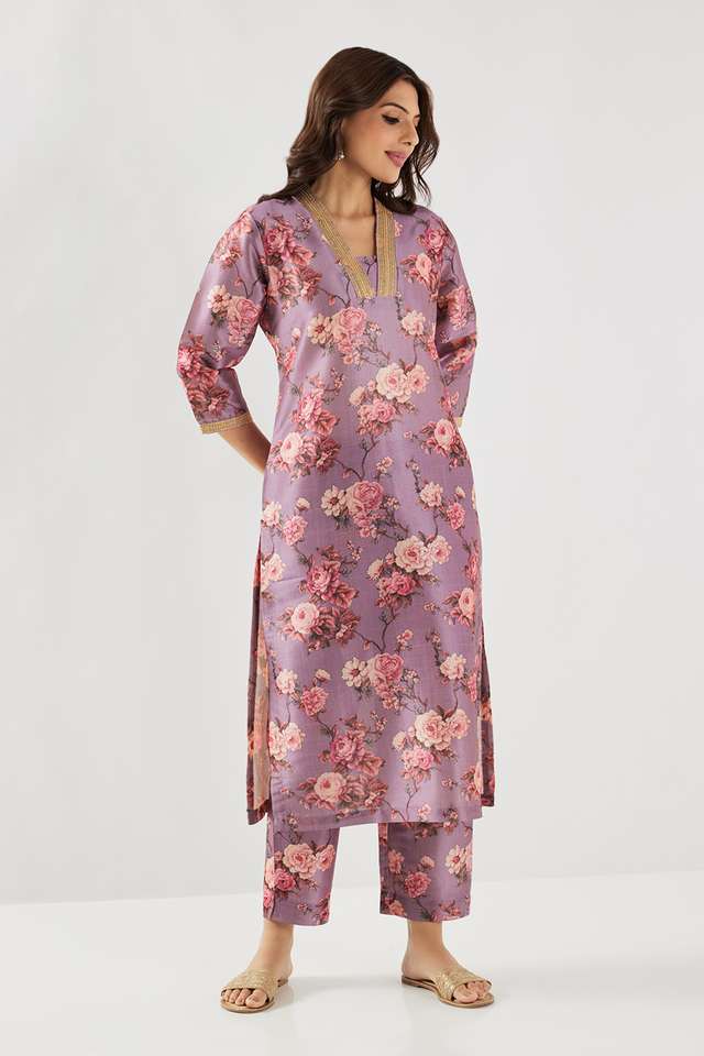 Embroidered-Polyester-V-Neck-Women-s-Kurta-Pant-Set