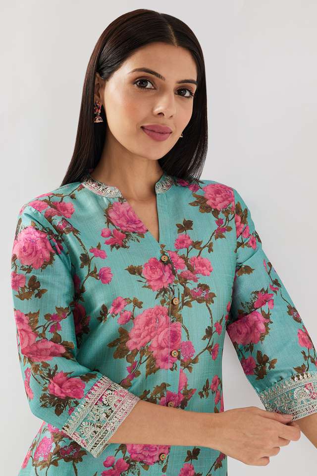 Embroidered-Polyester-Collared-Women-s-Kurta-Pant-Set