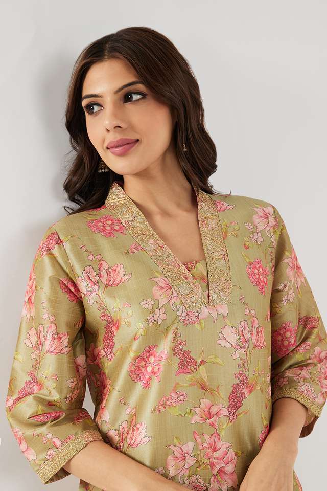 Embroidered-Polyester-V-Neck-Women-s-Kurta-Pant-Set