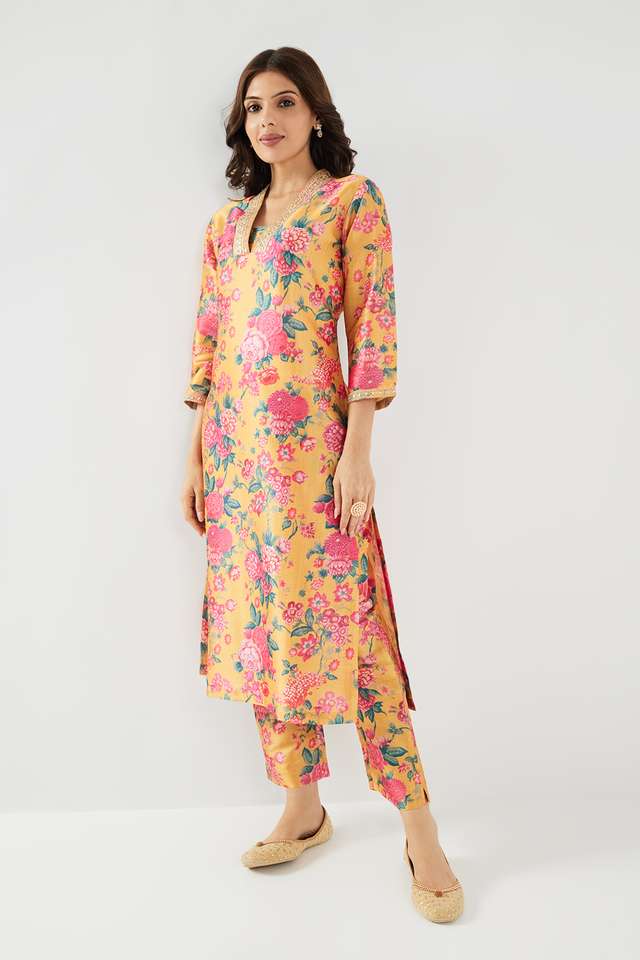 Embroidered-Polyester-V-Neck-Women-s-Kurta-Pant-Set