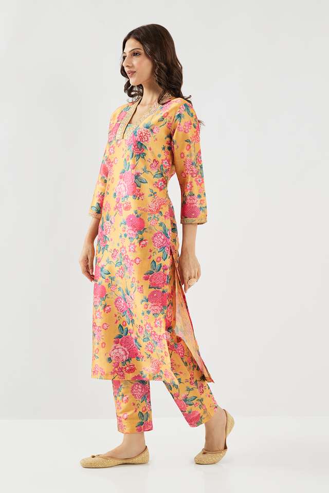 Embroidered-Polyester-V-Neck-Women-s-Kurta-Pant-Set