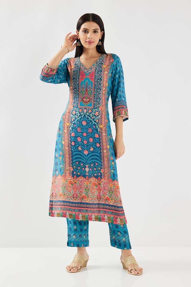 Embroidered-Blended-Fabric-Round-Neck-Women-s-Kurta-Pant-Set