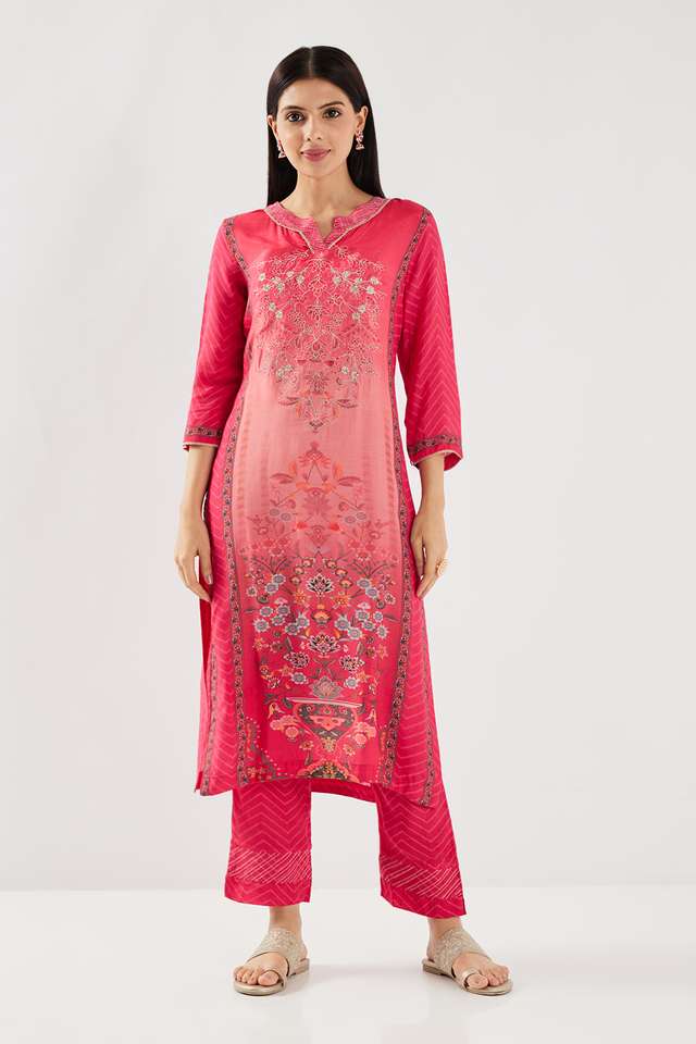 Embroidered-Blended-Fabric-Round-Neck-Women-s-Kurta-Pant-Set