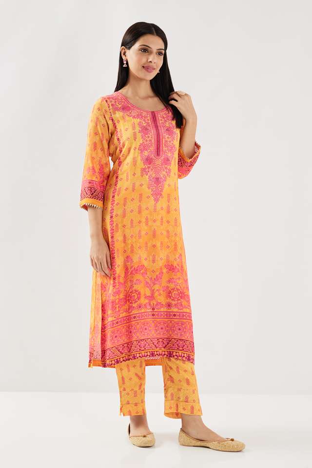 Embroidered-Blended-Fabric-Round-Neck-Women-s-Kurta-Pant-Set