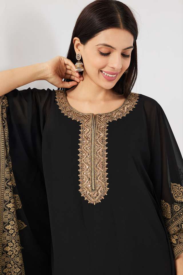 Embroidered-Polyester-Round-Neck-Women-s-Kaftan