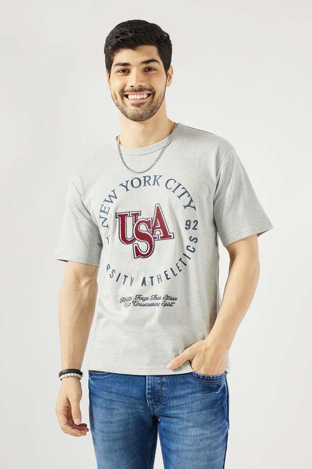 Embroidered-Blended-Fabric-Round-Neck-Men-s-T-Shirt