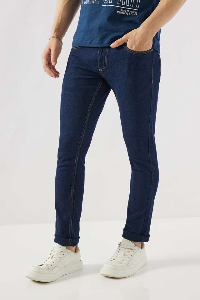 Dark-Wash-Blended-Fabric-Slim-Fit-Men-s-Jeans