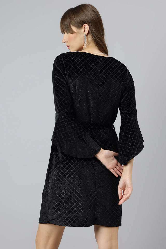 Solid-Polyester-Round-Neck-Women-s-Mini-Dress