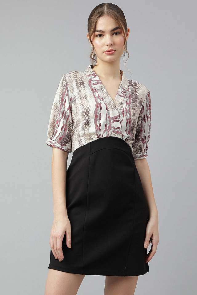 Printed-Polyester-V-Neck-Women-s-Mini-Dress