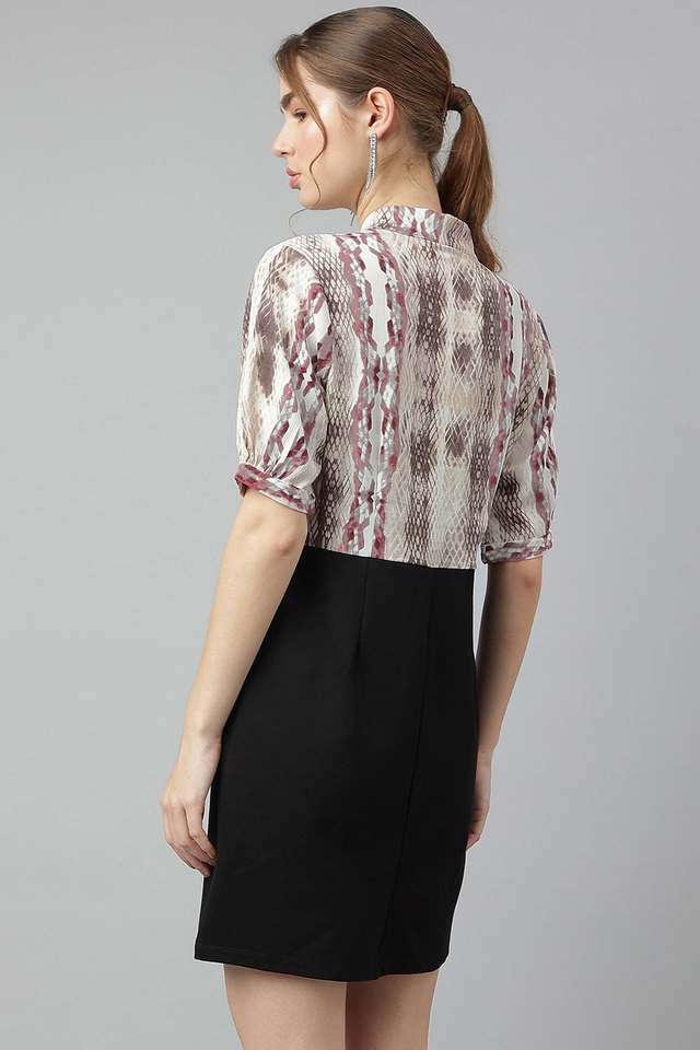 Printed-Polyester-V-Neck-Women-s-Mini-Dress