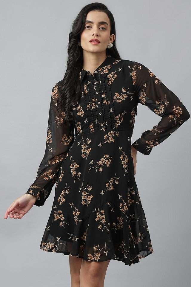 Printed-Polyester-Collared-Women-s-Dress