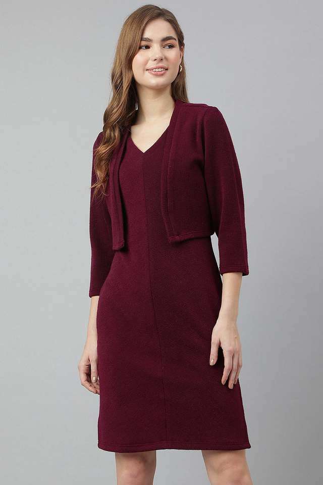 Solid-Polyester-V-Neck-Women-s-Mini-Dress