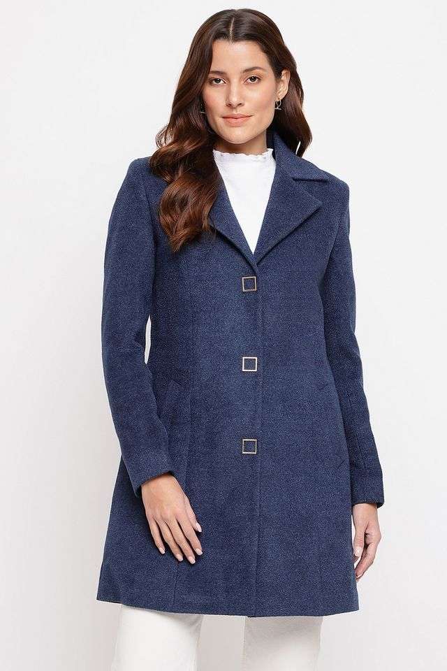 Solid-Collared-Polyester-Women-Coat