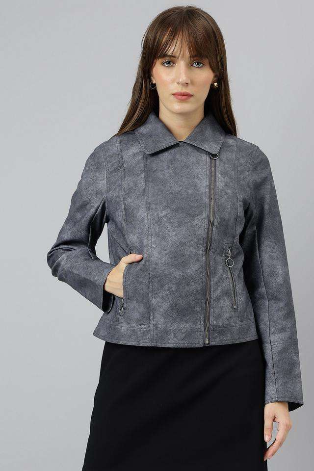 Tie-&-Dye-Collared-Blended-Fabric-Women-s-Casual-Wear-Jacket