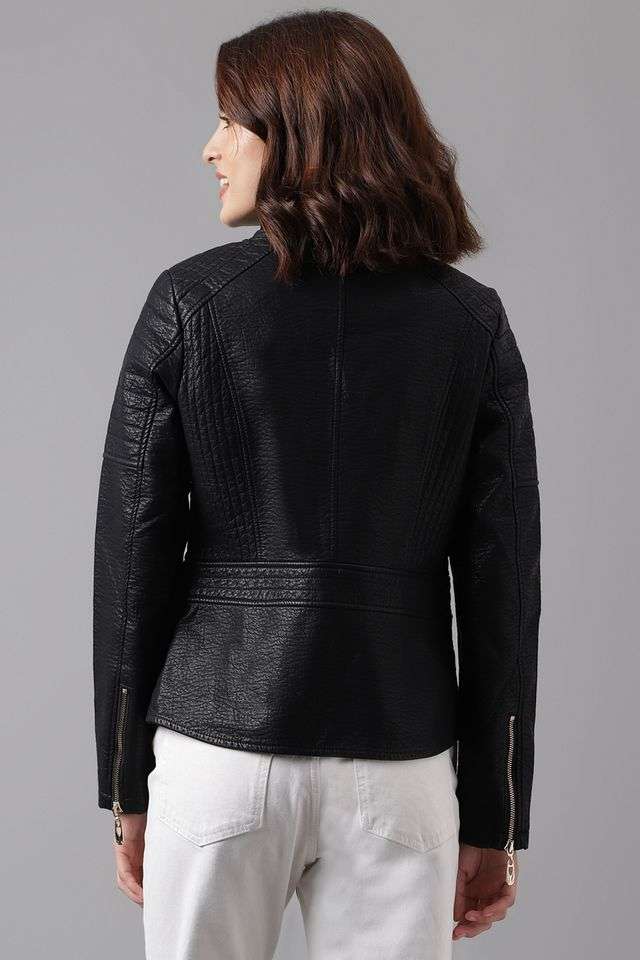 Solid-Collared-Blended-Fabric-Women-Jacket