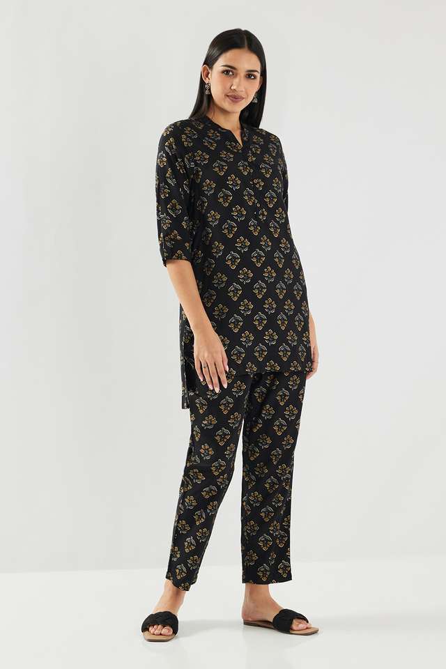 Solid-Full-Length-Blended-Fabric-Woven-Women-s-Co-Ord-Set