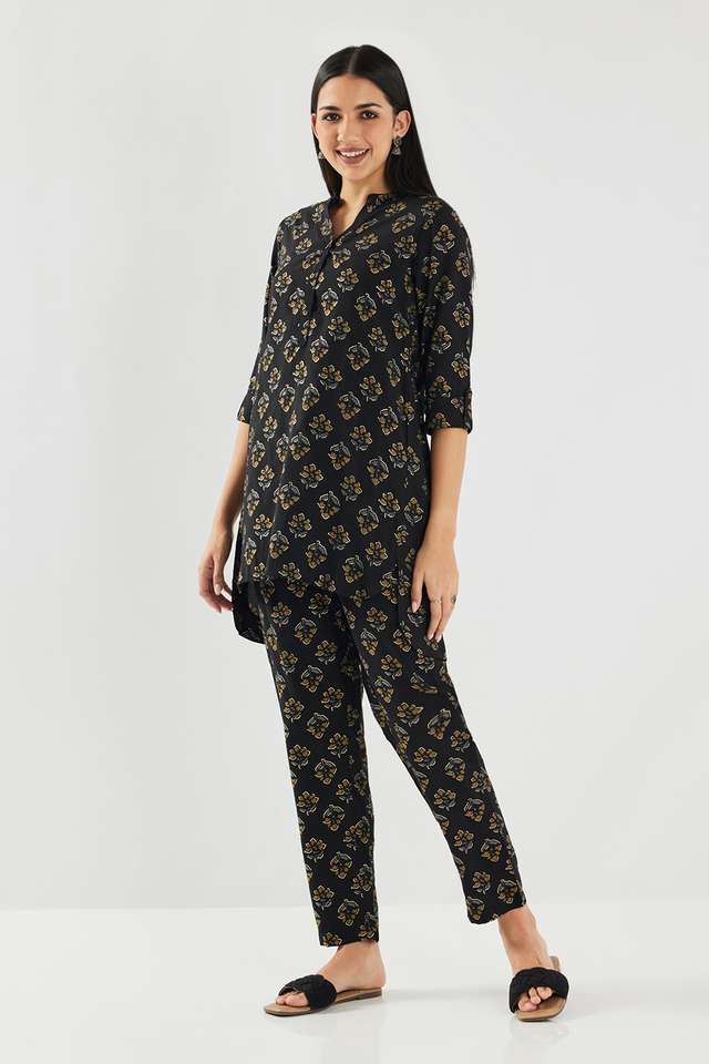 Solid-Full-Length-Blended-Fabric-Woven-Women-s-Co-Ord-Set