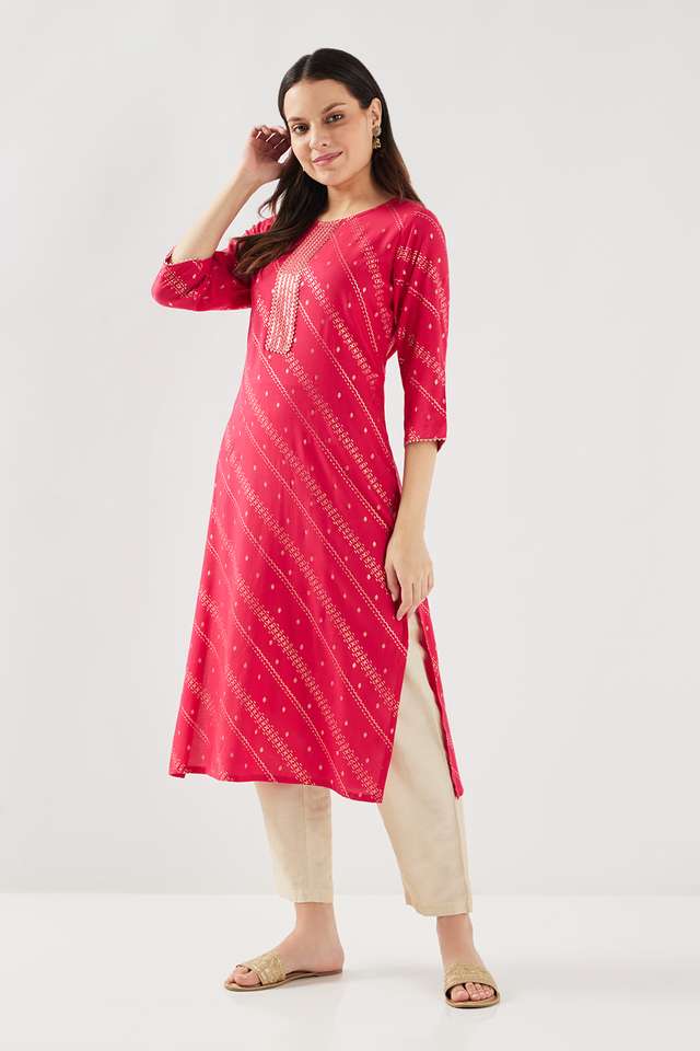 Embroidered-Rayon-Round-Neck-Women-s-Casual-Wear-Kurta