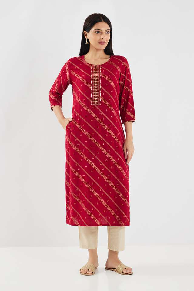 Embroidered-Rayon-Round-Neck-Women-s-Casual-Wear-Kurta