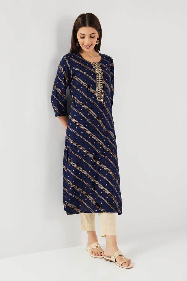 Embroidered-Rayon-Round-Neck-Women-s-Casual-Wear-Kurta